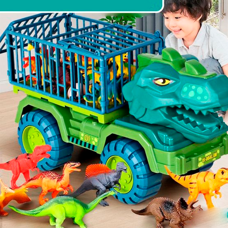 Carrinho Dinossauro Rex com 12 Dinossauros