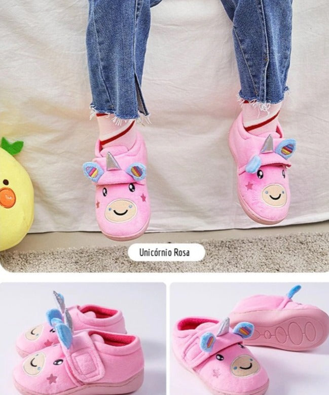 Pantufa Infantil de Unicórnio Rosa