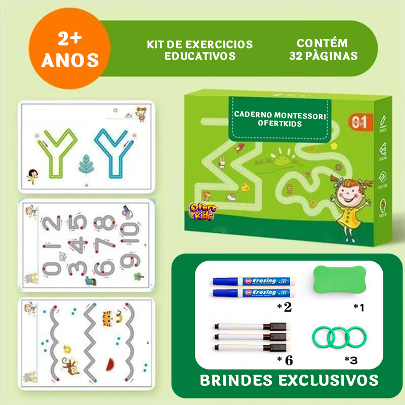 Caderno Montessori Educakids -Treine a Coordenação Motora e Desperta a Imaginação da Criança + BRINDES EXCLUSIVOS