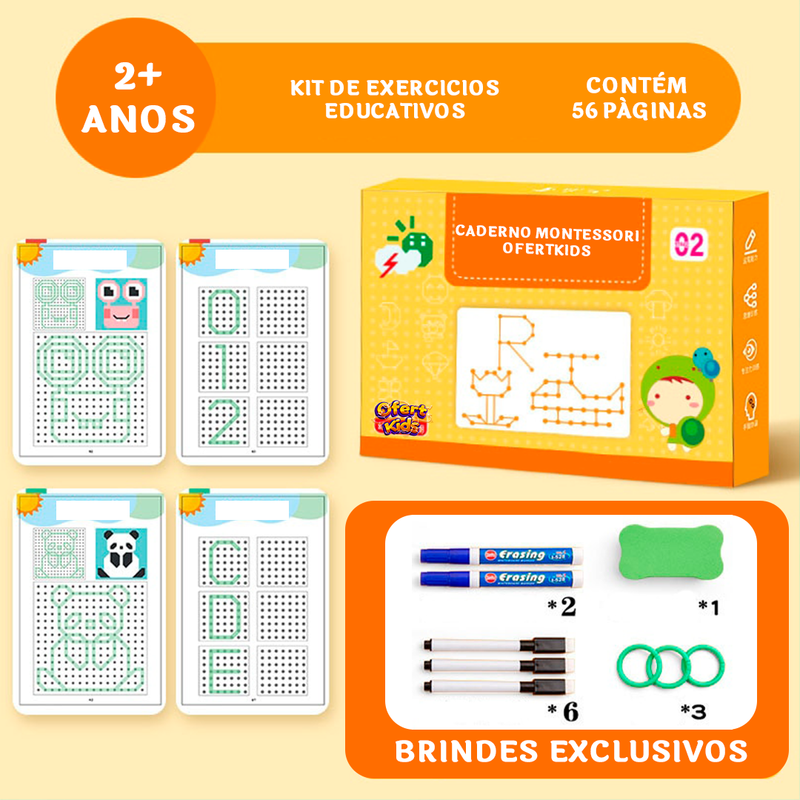 Caderno Montessori Educakids -Treine a Coordenação Motora e Desperta a Imaginação da Criança + BRINDES EXCLUSIVOS