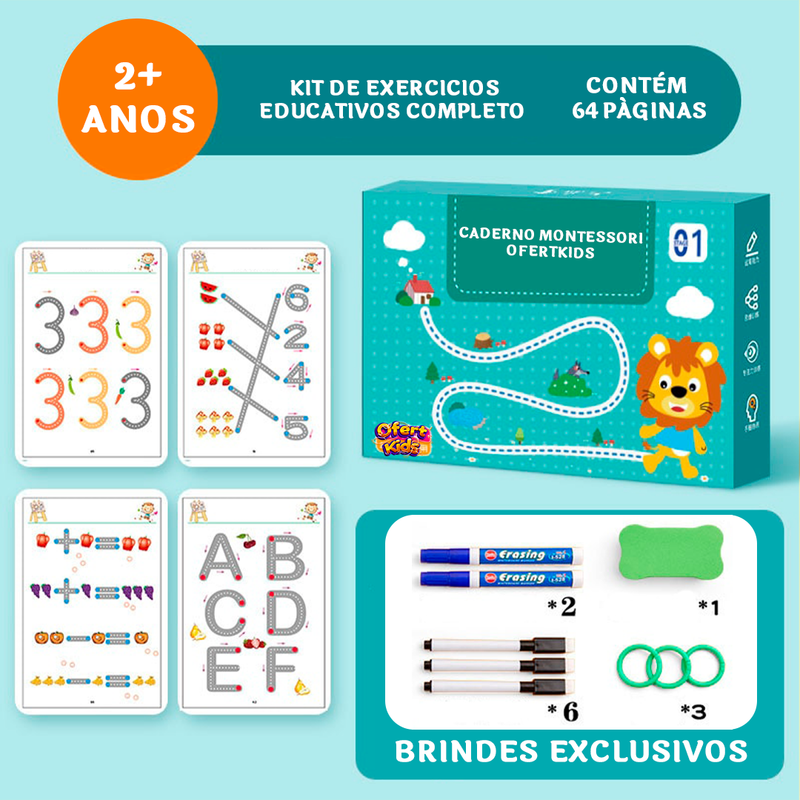 Caderno Montessori Ofertkids-Treina a Coordenação Motora e Desperta a Imaginação da Criança+BRINDES EXCLUSIVOS